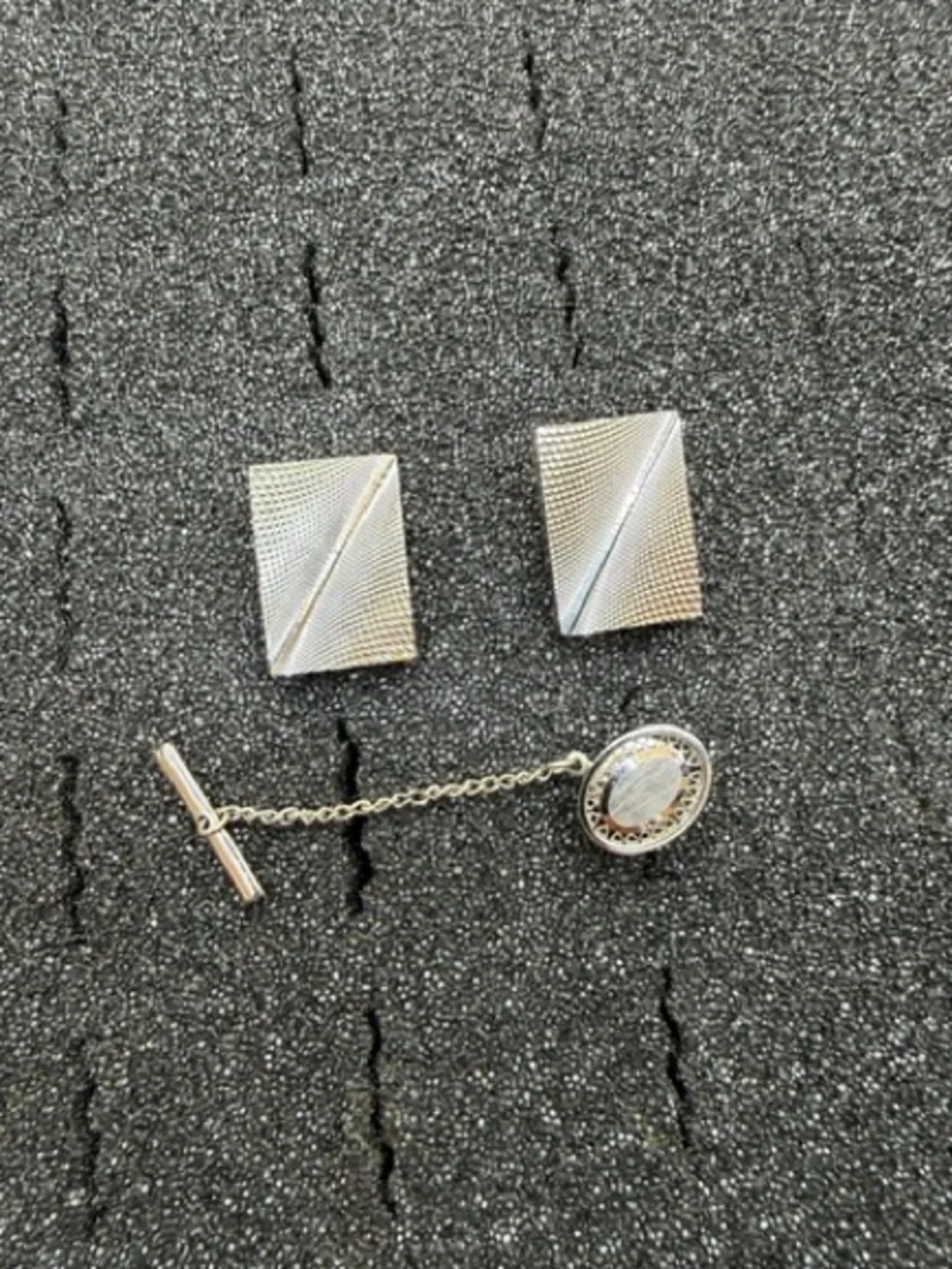 La Mode Sterling Silver Cufflinks and Tie Tack Pin